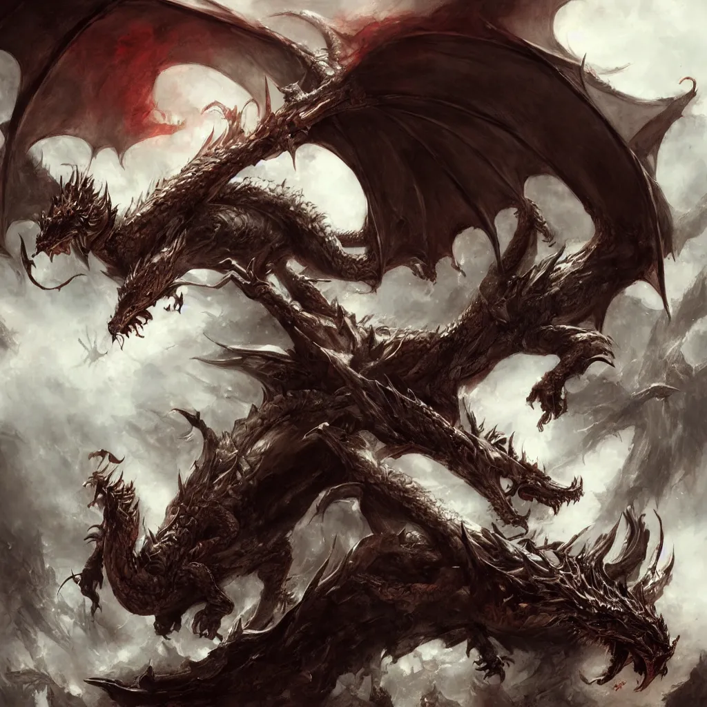 Prompt: a dragon, artwork by raymond swanland