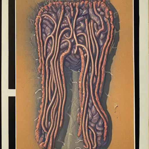 Image similar to by arthur streeton terrifying. a photograph of the human intestine in all its glory. each section of the intestine is labelled, & various items & creatures can be seen inside, such as bacteria, food particles, & even a little mouse.