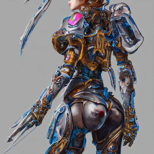 Image similar to studio portrait of lawful good colorful female holy mecha paladin absurdly beautiful, elegant, young skinny bikini model, ultrafine hyperrealistic detailed face illustration by kim jung gi, irakli nadar, intricate linework, sharp focus, bright colors, matte, octopath traveler, final fantasy, unreal engine highly rendered, global illumination, radiant light, intricate environment