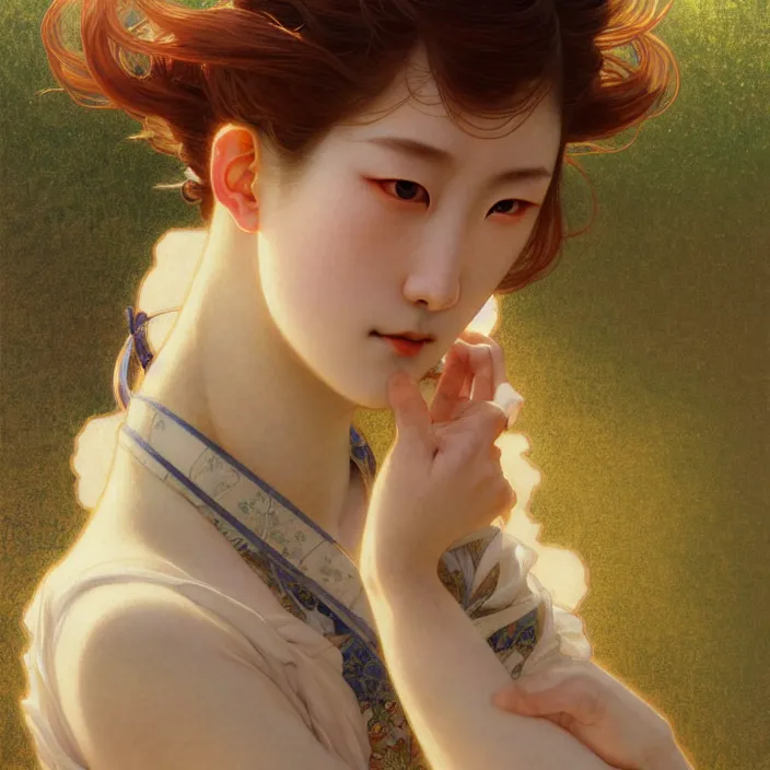 Image similar to japanese being of transcendent light, diffuse lighting, fantasy, intricate, elegant, highly detailed, lifelike, photorealistic, digital painting, artstation, illustration, concept art, smooth, sharp focus, art by john collier and albert aublet and krenz cushart and artem demura and alphonse mucha