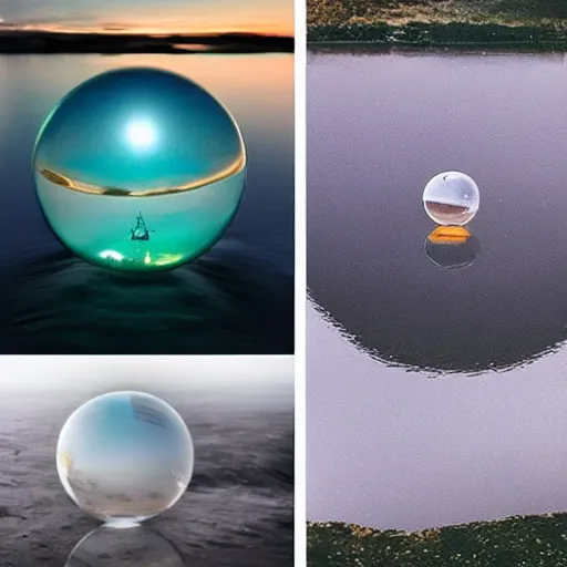 Image similar to a floating crystal ball full of surreal forgotten monuments