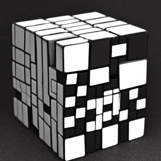 Prompt: rubricks cube, art by mc escher, black and white