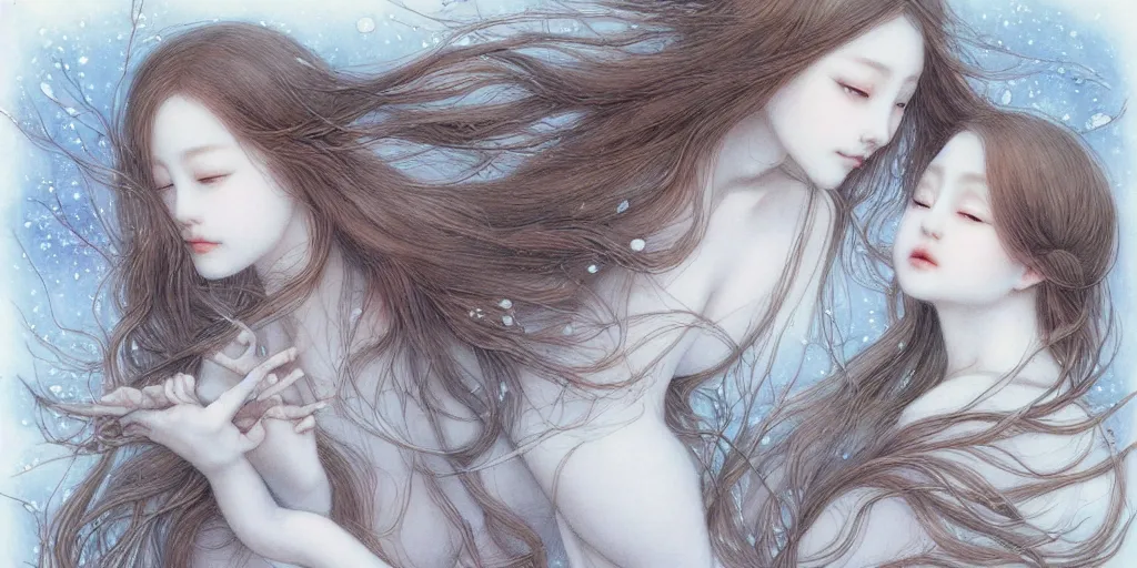 Image similar to breathtaking delicate detailed concept art winter creatures, by miho hirano, bizarre compositions, exquisite detail, pastel colors, 8 k