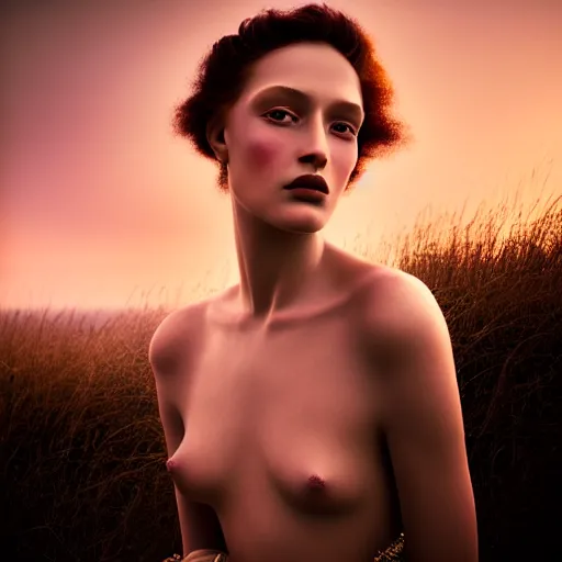 Image similar to photographic portrait of a stunningly beautiful renaissance female with abstract makeup in soft dreamy light at sunset, contemporary fashion shoot, by edward robert hughes, annie leibovitz and steve mccurry, david lazar, jimmy nelsson, breathtaking, 8 k resolution, extremely detailed, beautiful, establishing shot, artistic, hyperrealistic, beautiful face, octane render