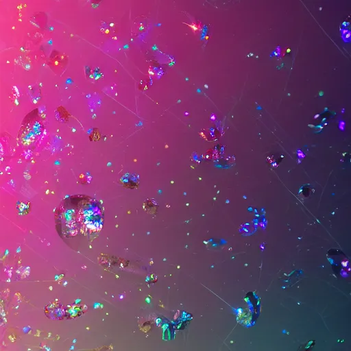 Prompt: iridescent particle on frozen diamonds, iperdetailed, artstation, render, tilt shift, 4 k