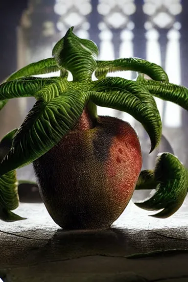 Image similar to very very intricate photorealistic photo of a piranha plant in an episode of game of thrones, photo is in focus with detailed atmospheric lighting, award - winning details