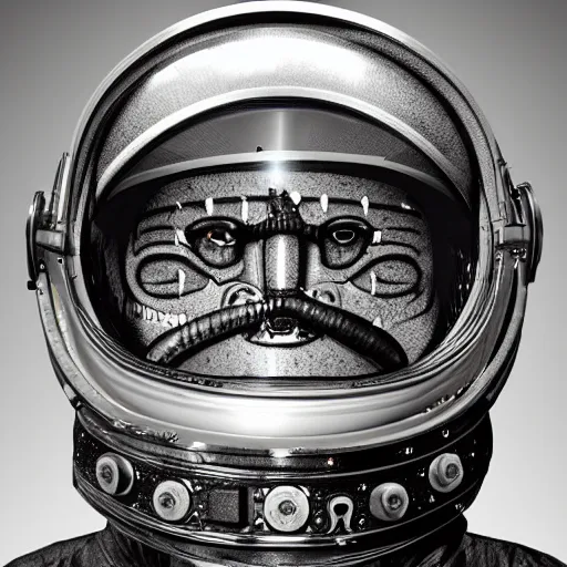 Image similar to a astronaut helmet in the style of H. R. giger