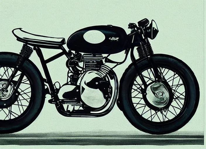Image similar to “ 1 9 5 0 s motorcycle cafe racer scrambler, by dieter rams and chris foss and syd mead ”
