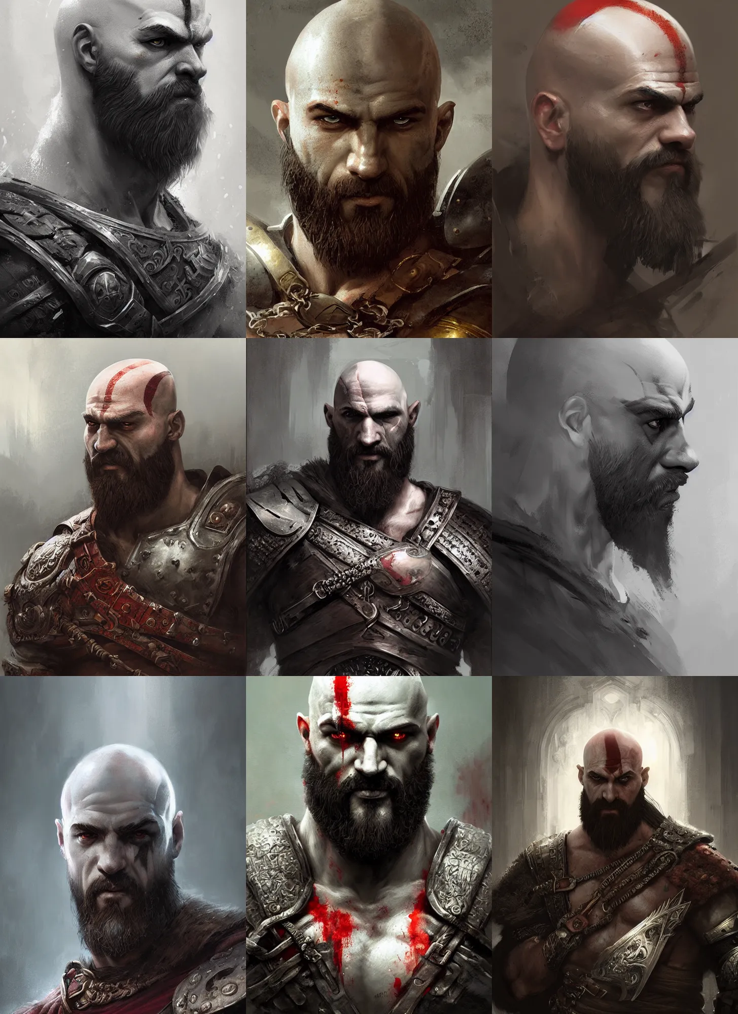 Prompt: kratos portrait medieval, dark, intricate, highly detailed, artstation, digital illustration, ruan jia, mandy jurgens, rutkowski