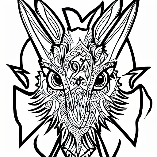 Prompt: a detailed tattoo outline of a !white rabbit!, 4k, illustration, sharp focus