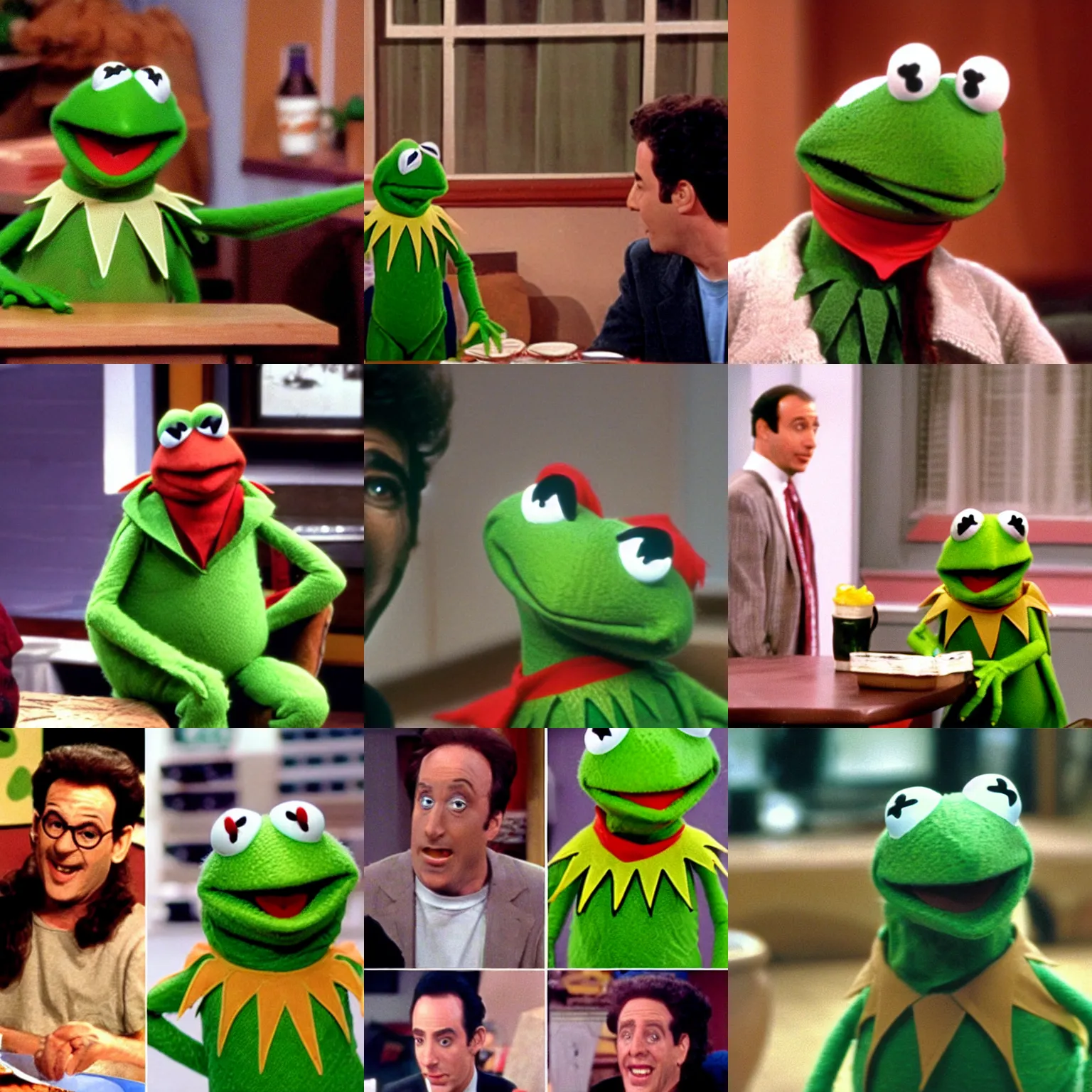 Prompt: kermit the frog in seinfeld tv show