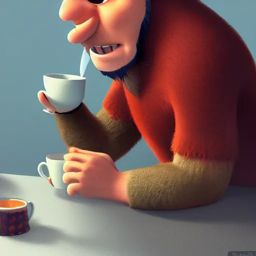 Prompt: a king drinking a cup of tea by pixar, trending on artstation, 8 k, highly detailed, digital painting, 3 d rendered