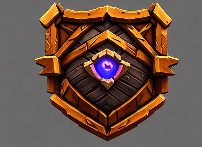 Prompt: crooked wooden shield, stylized stl, 3 d render, activision blizzard style, hearthstone style
