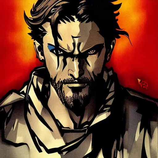 Image similar to portrait jesus in a jojo pose, game poster by yoji shinkawa