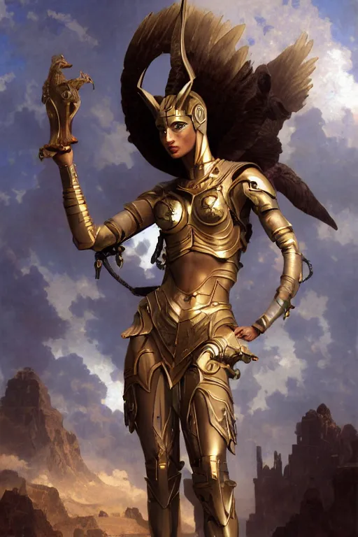 Image similar to Mystical Atlantean Cyborg, Regal, Realistic, Refined, full portrait of a beautiful female Anubis Valkyrie Warrior, Detailed Digital Art, Oil Painting, William-Adolphe Bouguereau, Steampunk, Walt Disney (1937), dynamic lighting, very beautiful, character illustration by Art Frahm, François Boucher, Highly Detailed, Cinematic Lighting, Unreal Engine, 8k, HD