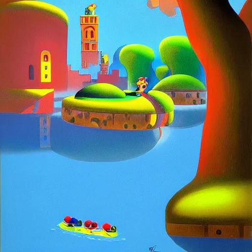 Prompt: beautiful painting of super mario 6 4 painted by eyvind earle, concept art, gouache on paper, high quality, vivid colors