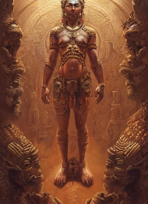 Image similar to digital _ painting _ of _ mayan god _ by _ filipe _ pagliuso _ and _ justin _ gerard _ symmetric _ fantasy _ highly _ detailed _ realistic _ intricate _ port