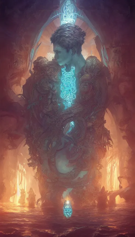 Image similar to soul hunters underwater, fame of thrones, lord of daggers, neon, fibonacci, sweat drops, insane, intricate, highly detailed, digital painting, artstation, concept art, smooth, sharp focus, illustration, Unreal Engine 5, 8K, art by artgerm and greg rutkowski and alphonse mucha