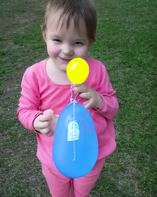 Image similar to child holding a balloon tardigrade on a string. helium balloon in the shape of a cute tardigrade.