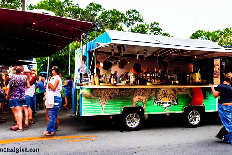 Prompt: Frenchmen Street Food Truck at Swamphead, extremely crowded, in the style of street photography