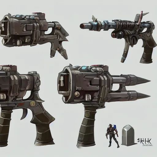 Image similar to greg manchess video game weapon icon concept art of an dieselpunk grenade launcher, matte background, highly detailed, digital painting, artstation, concept art, by makoto shinkai and akihiko yoshida and hidari and wlop and greg rutkowski