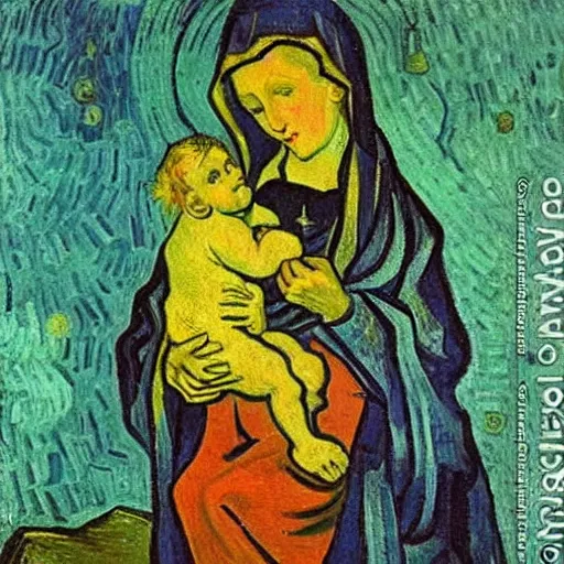 Image similar to the madonna of the goldfish, oil painting by van gogh,