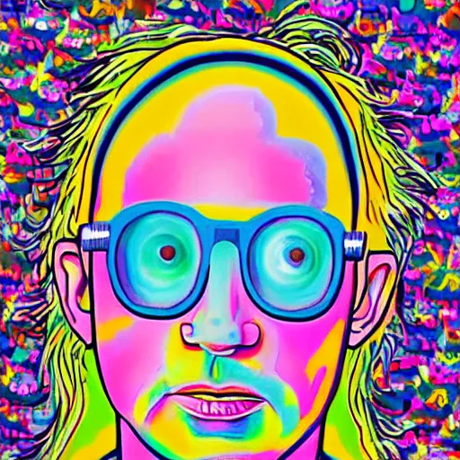 Image similar to singer moby merged with singer beck, art by lisa frank,