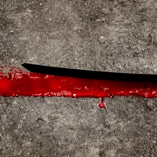 Image similar to an katana sword on the ground with blood stain, cinematic