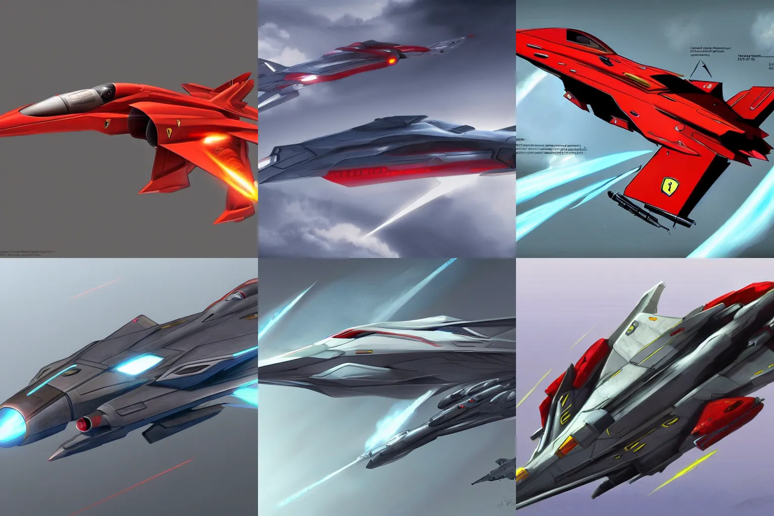 Prompt: a concept art of a ferrari starship fighter jet, artstation