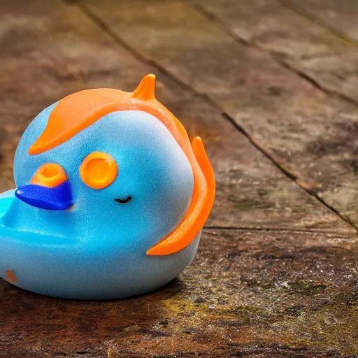 Image similar to beautiful and bright advertising 3 2 mm lens photo of scented soap shaped like a halloween rubber duck with bat wings, studio quality hdr 8 k photograph