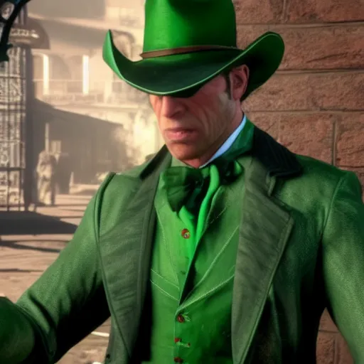Prompt: Film still of The Riddler, from Red Dead Redemption 2 (2018 video game)