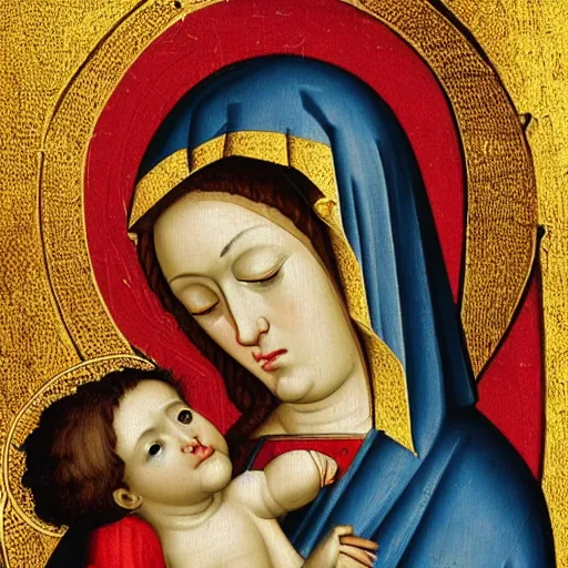 Prompt: Medieval painting of the Madonna, High definition, detailed details,