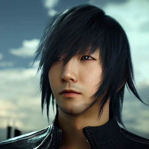 Prompt: Noctis Lucis Caelum from ffxv pose for picture, upscaled, 4k, illustration, Ray tracing reflection, blender render