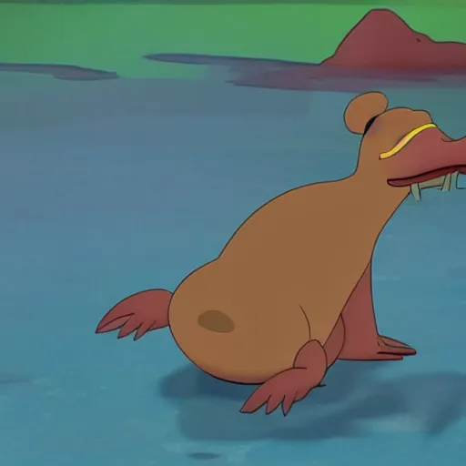 Prompt: a disney animated cartoon of a friendly platypus