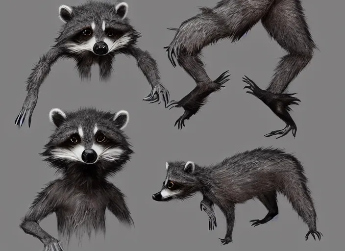 Prompt: award - winning detailed concept art of a creepy animatronic puppet anthropomorphic raccoon character wearing clown makeup. art by wlop on bcy. net, realistic. detailed fur, art by cheng yi. artstationhd, artgerm, 3 dcg, pixar zootopia. 3 d rendering, high quality model sheet, disney. model sheet detailed
