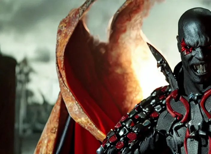 Image similar to film still of jamie foxx as spawn in the new spawn movie, giant chains, large cape, 8 k