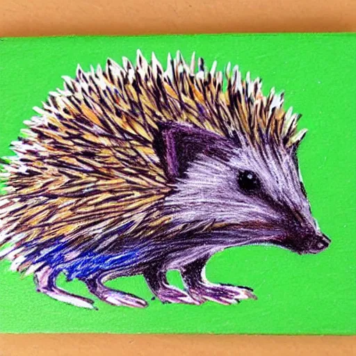 Prompt: a hedgehog as painted with children's crayons