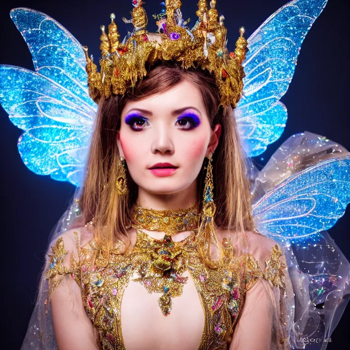 Image similar to full body photo of a very beautiful!! fairy queen with ornate sparkling robes, highly detailed, 4 k, hdr, smooth, sharp focus, high resolution, award - winning photo