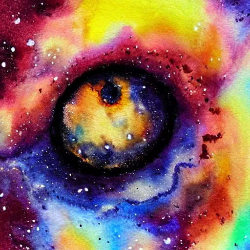 Prompt: a beautiful eye in the middle of a galaxy, watercolour