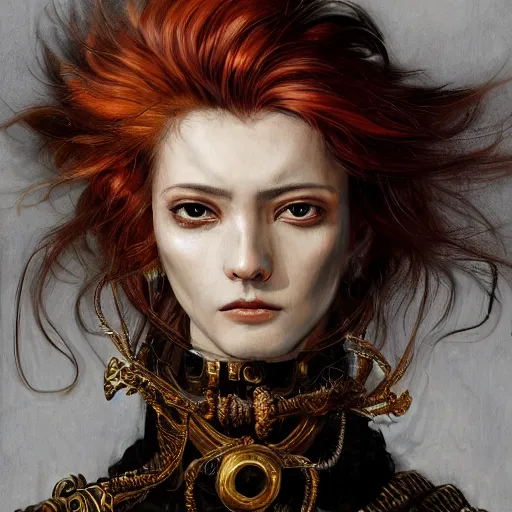 Image similar to portrait, headshot, insanely nice hair style, dramatic hair color, digital painting, of a old 17th century, old cyborg merchant, amber jewels, baroque, ornate clothing, scifi, realistic, hyperdetailed, chiaroscuro, concept art, art by Franz Hals and Jon Foster and Ayami Kojima and Amano and Karol Bak,