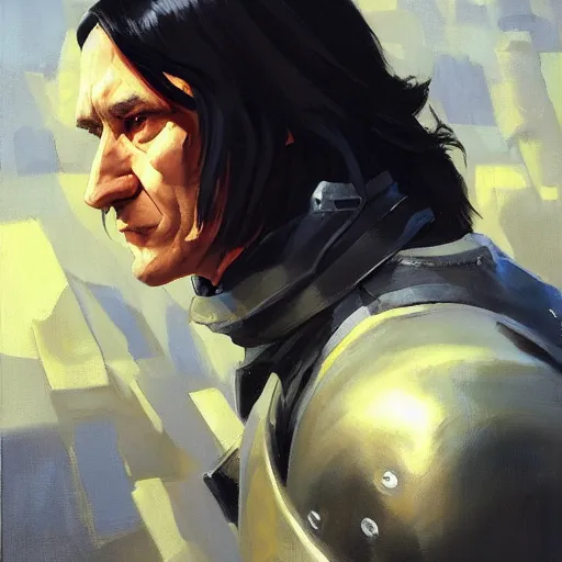 Image similar to greg manchess portrait painting of partially armored severus snape as overwatch character, medium shot, asymmetrical, profile picture, organic painting, sunny day, matte painting, bold shapes, hard edges, street art, trending on artstation, by huang guangjian and gil elvgren and sachin teng