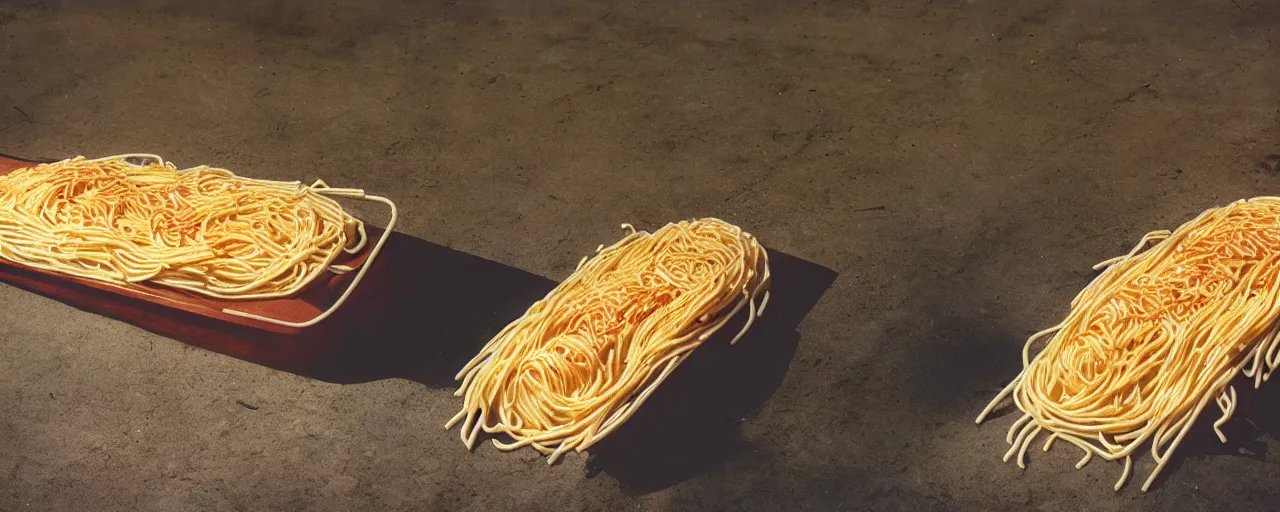 Prompt: a dead person in a coffin made of spaghetti, funeral procession, canon 5 0 mm, cinematic lighting, photography, retro, film, kodachrome