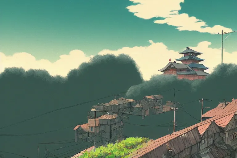 Prompt: spirited away landscape, lofi art trending on artstation