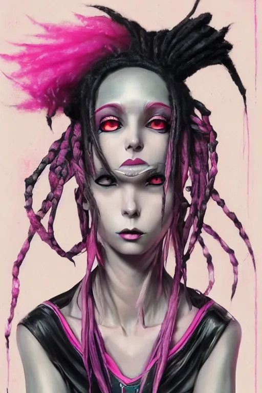 Image similar to portrait of an cybergoth girl with pink and black dreads laying on the floor of her room on ipad, manga, manga art, manga character concept art, artgerm, tom bagshaw, gerald brom, vaporwave colors, lo fi colors, vaporwave, lo fi, 4 k, hd, smooth,