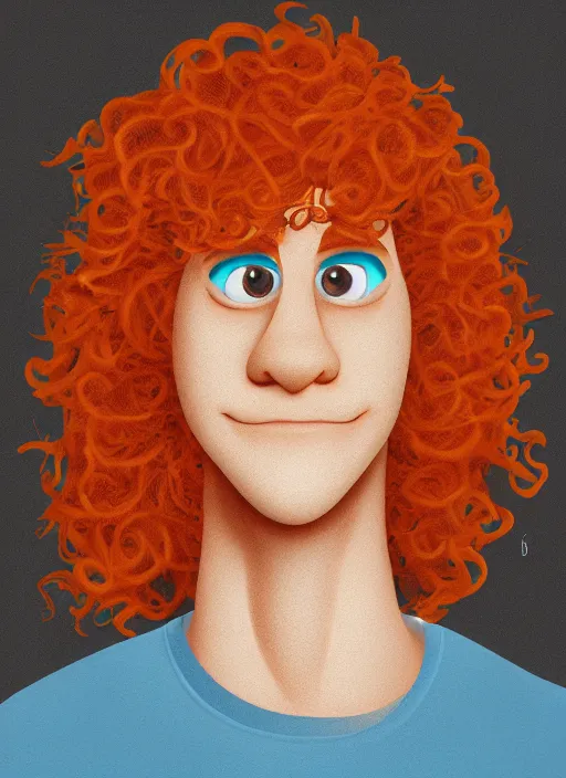 Prompt: illustration drawing of a curly orange hair man as a portrait, style by pixar, digital art, trending on artstation, behance, deviantart