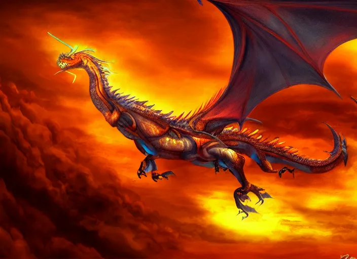 Prompt: orange dragon flying in atlantis, digital wallpaper, dragon, castle, fantasy art, digital art, artwork, perspective, detailed