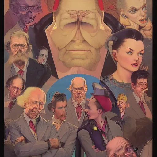 Prompt: time traveler team. portrait by mœbius and gil elvgren. character design. realistic proportions. dystopian. concept art. cel shading. attractive face. thick lines. hi def 4 k. the team. detailed characters.