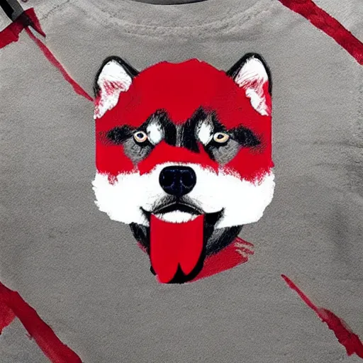 Image similar to a husky wearing a red shirt in the style of the red dead redemption 2 cover art