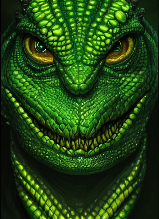Prompt: symmetry!! portrait of a lizard man, dark green scales, horror, white glowing eyes, night time lighting, intricate, scary, highly detailed, digital painting, artstation, concept art, smooth, sharp focus, illustration, art by greg rutkowski