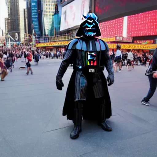 Prompt: Darth Vader on a skateboard in time Square